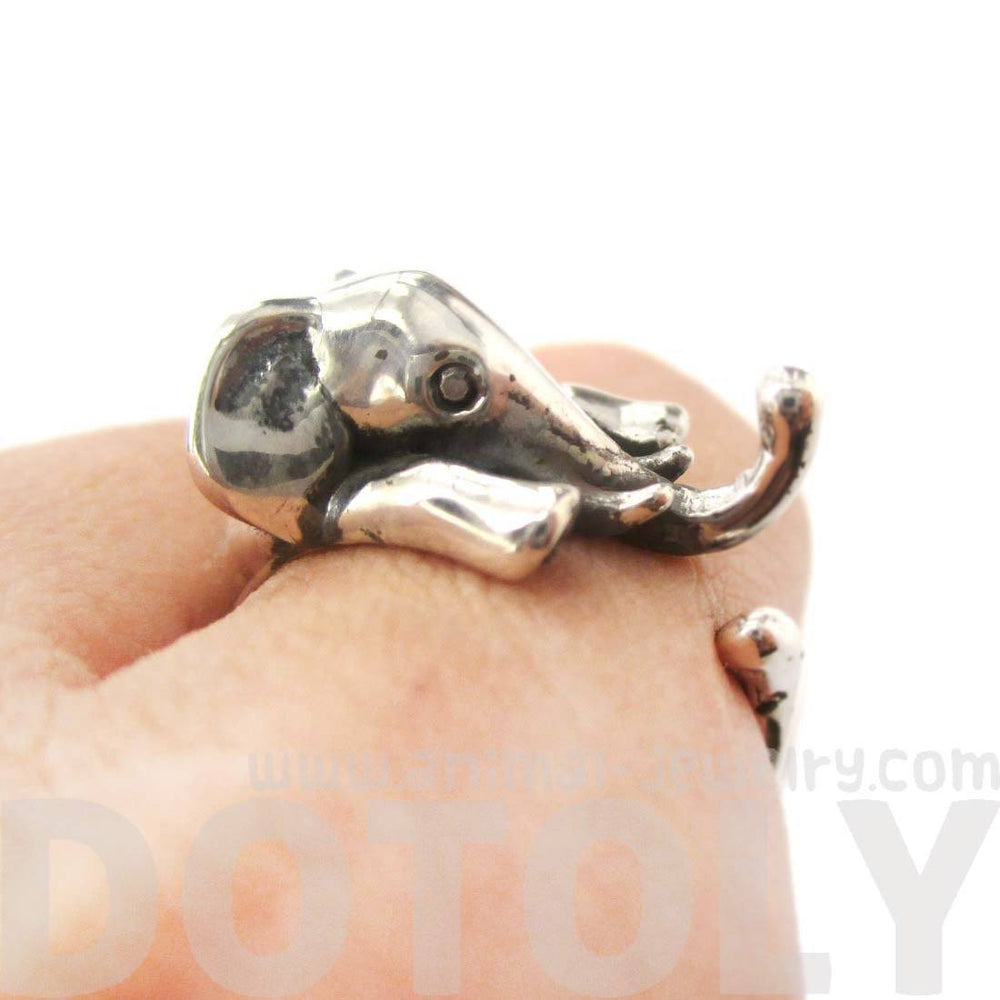 Realistic Elephant Shaped Animal Wrap Around Ring in 925 Sterling Silver | US Sizes 5 to 9 | DOTOLY