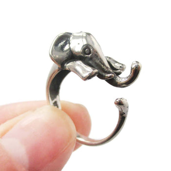 Realistic Elephant Shaped Animal Wrap Around Ring in 925 Sterling Silver | US Sizes 5 to 9 | DOTOLY