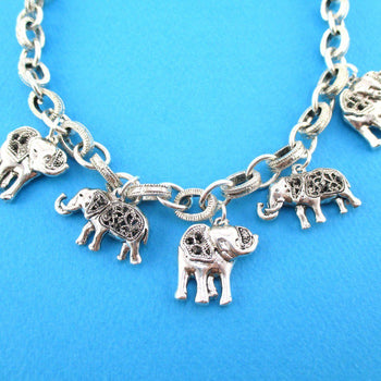Realistic Elephant Shaped Linked Charm Necklace in Silver | DOTOLY