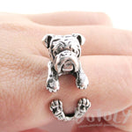 Realistic English Bulldog Shaped Animal Wrap Around Ring in Silver | Sizes 6 to 9 | DOTOLY