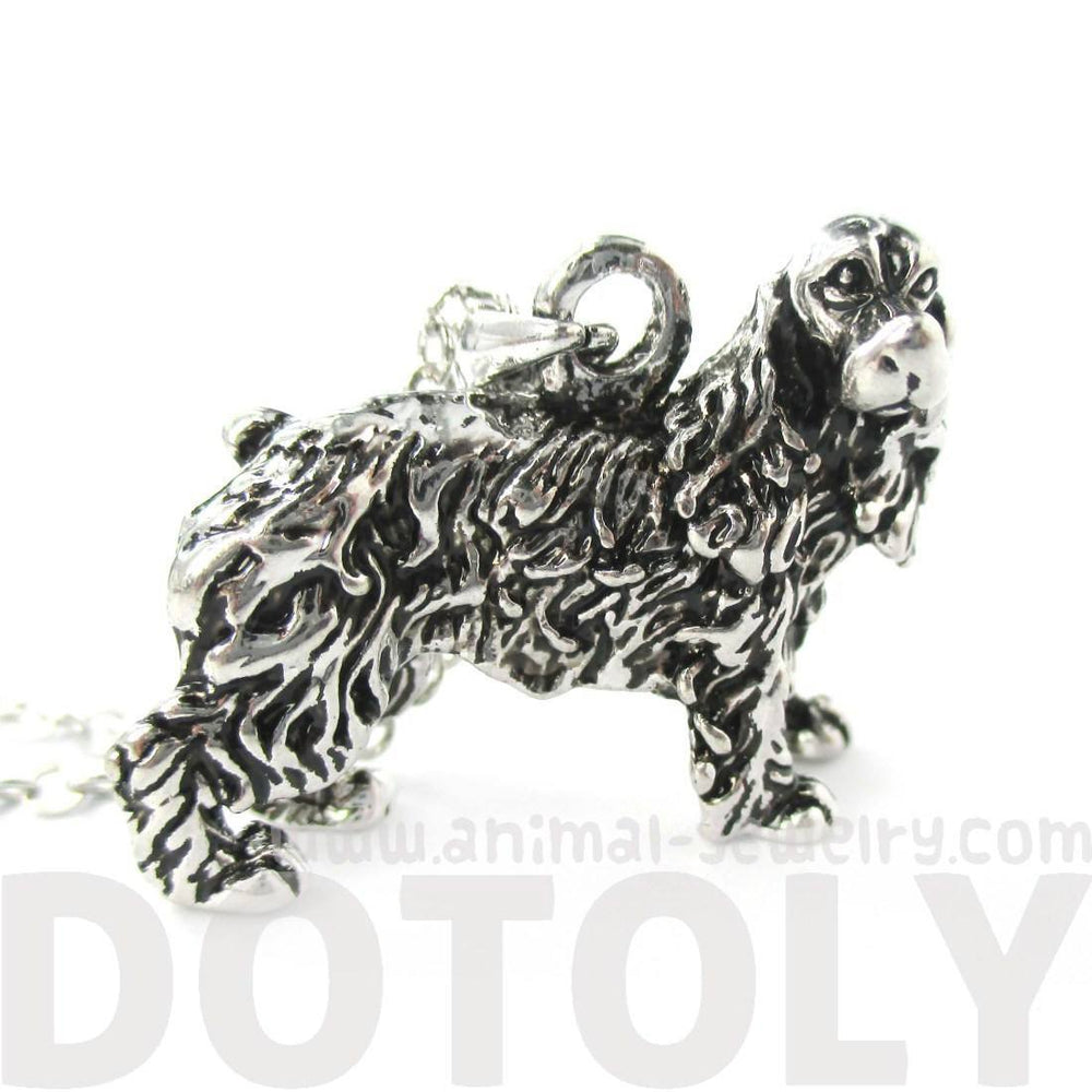 Realistic English Cocker Spaniel Shaped Animal Pendant Necklace in Shiny Silver | DOTOLY