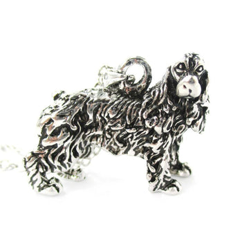 Realistic English Cocker Spaniel Shaped Animal Pendant Necklace in Shiny Silver | DOTOLY
