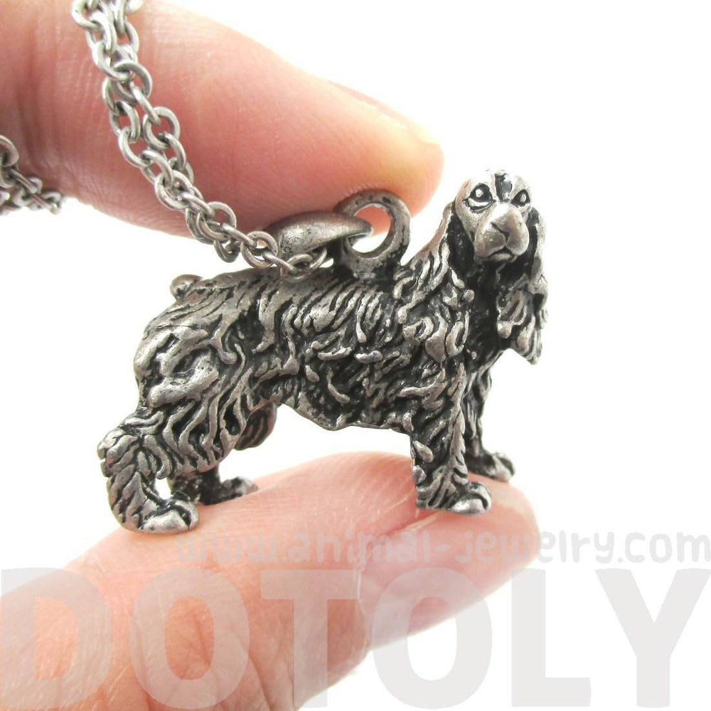 Realistic English Cocker Spaniel Shaped Animal Pendant Necklace in Silver | Jewelry for Dog Lovers | DOTOLY
