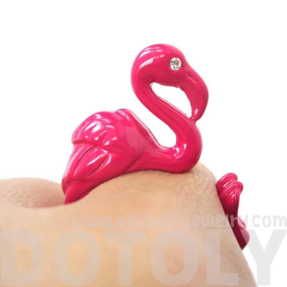 Realistic Flamingo Bird Shaped Animal Wrap Around Ring in Pink | Sizes 4 to 9 Available | DOTOLY