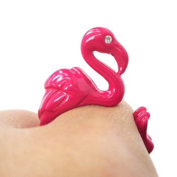 Realistic Flamingo Bird Shaped Animal Wrap Around Ring in Pink | Sizes 4 to 9 Available | DOTOLY