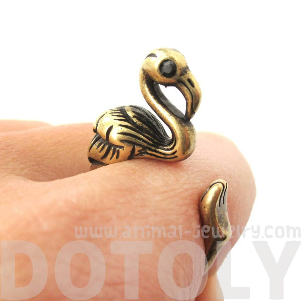 Realistic Flamingo Shaped Animal Wrap Ring in Brass | US Size 6 to 9 | DOTOLY