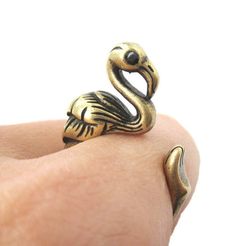 Realistic Flamingo Shaped Animal Wrap Ring in Brass | US Size 6 to 9 | DOTOLY