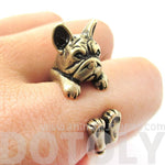 Realistic French Bulldog Dog Shaped Animal Wrap Around Ring in Brass | US Sizes 4 to 8.5 | DOTOLY