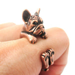 Realistic French Bulldog Dog Shaped Animal Wrap Around Ring in Copper | US Sizes 4 to 8.5 | DOTOLY