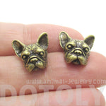 Realistic French Bulldog Puppy Dog Face Shaped Stud Earrings in Brass | DOTOLY | DOTOLY