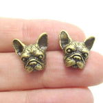 Realistic French Bulldog Puppy Dog Face Shaped Stud Earrings in Brass | DOTOLY | DOTOLY