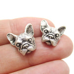 Realistic French Bulldog Puppy Dog Face Shaped Stud Earrings in Silver | DOTOLY | DOTOLY