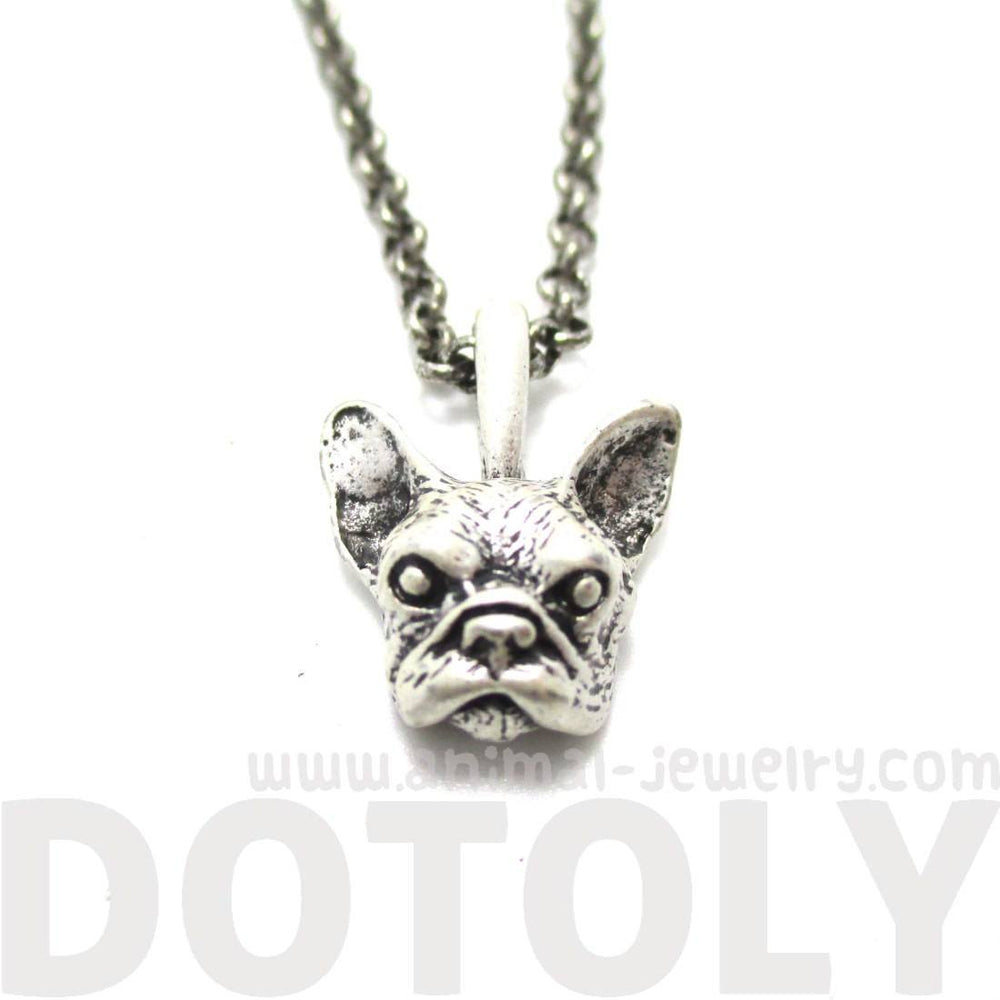 Realistic French Bulldog Puppy Dog Head Shaped Necklace in Silver | DOTOLY | DOTOLY