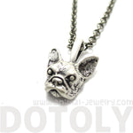 Realistic French Bulldog Puppy Dog Head Shaped Necklace in Silver | DOTOLY | DOTOLY