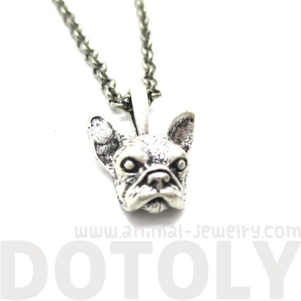 Realistic French Bulldog Puppy Dog Head Shaped Necklace in Silver | DOTOLY | DOTOLY