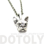 Realistic French Bulldog Puppy Dog Head Shaped Necklace in Silver | DOTOLY | DOTOLY