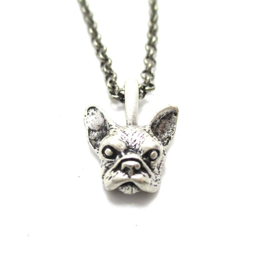Realistic French Bulldog Puppy Dog Head Shaped Necklace in Silver | DOTOLY | DOTOLY