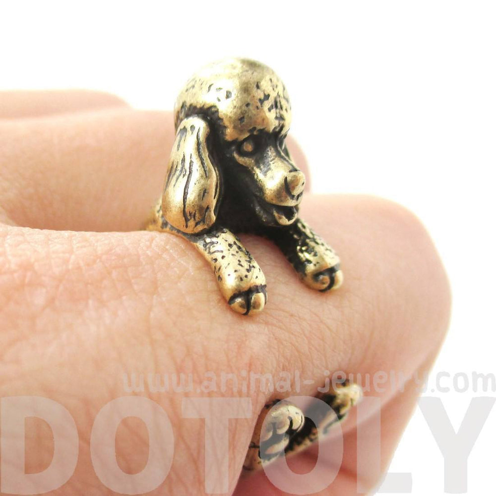 Realistic French Poodle Shaped Animal Wrap Ring in Brass | Sizes 4 to 8.5 | DOTOLY