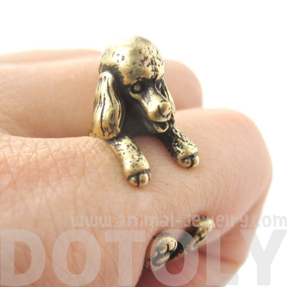 Realistic French Poodle Shaped Animal Wrap Ring in Brass | Sizes 4 to 8.5 | DOTOLY