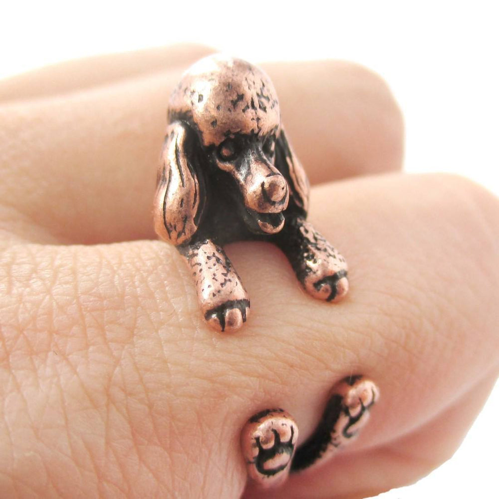 Realistic French Poodle Shaped Animal Wrap Ring in Copper | Sizes 4 to 8.5 | DOTOLY