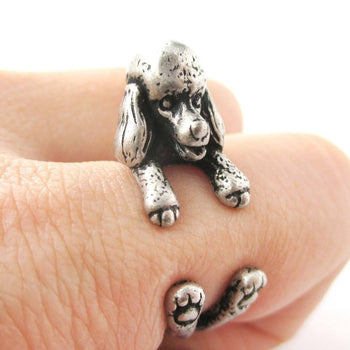 Realistic French Poodle Shaped Animal Wrap Ring in Silver | Sizes 4 to 8.5 | DOTOLY