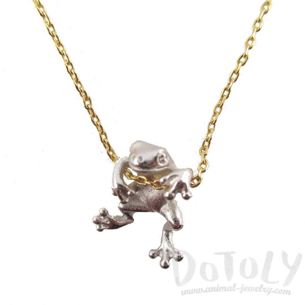 Realistic Frog Pendant Dangling on a Chain Necklace in Silver | Animal Jewelry | DOTOLY