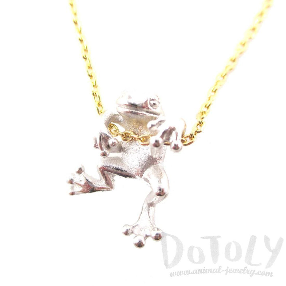 Realistic Frog Pendant Dangling on a Chain Necklace in Silver | Animal Jewelry | DOTOLY