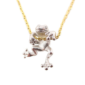 Realistic Frog Pendant Dangling on a Chain Necklace in Silver | Animal Jewelry | DOTOLY