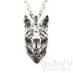 Realistic German Shepherd Face Shaped Pendant Necklace in Silver | Gifts for Dog Lovers | DOTOLY