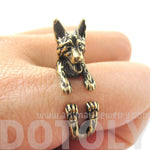 Realistic German Shepherd Shaped Animal Wrap Ring in Brass | Sizes 4 to 8.5 | DOTOLY