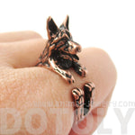 Realistic German Shepherd Shaped Animal Wrap Ring in Copper | Sizes 4 to 8.5 | DOTOLY