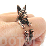 Realistic German Shepherd Shaped Animal Wrap Ring in Copper | Sizes 4 to 8.5 | DOTOLY