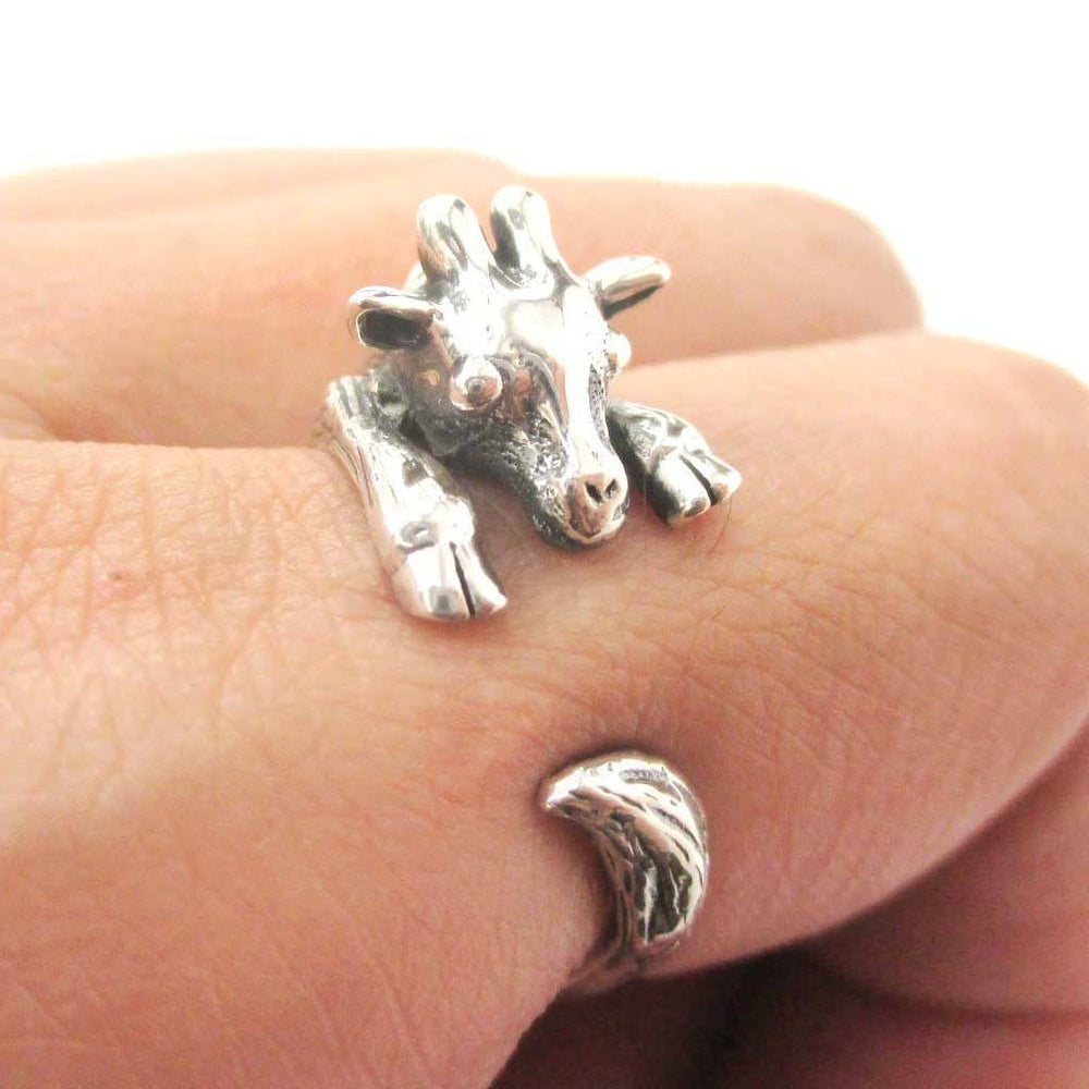 Realistic Giraffe Shaped Animal Wrap Around Ring in 925 Sterling Silver | US Sizes 4 to 8.5 | DOTOLY