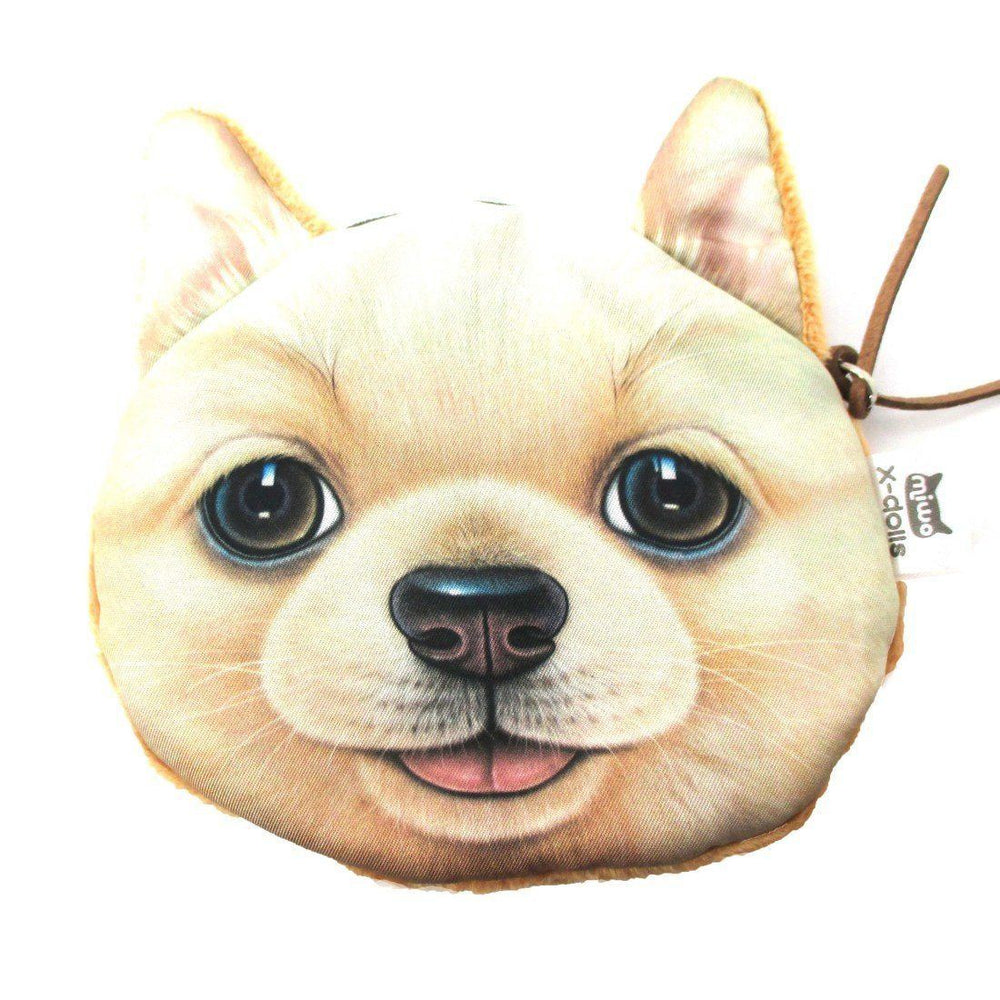 Realistic Golden Retriever Puppy Dog Face Shaped Soft Fabric Coin Purse Make Up Bag | DOTOLY