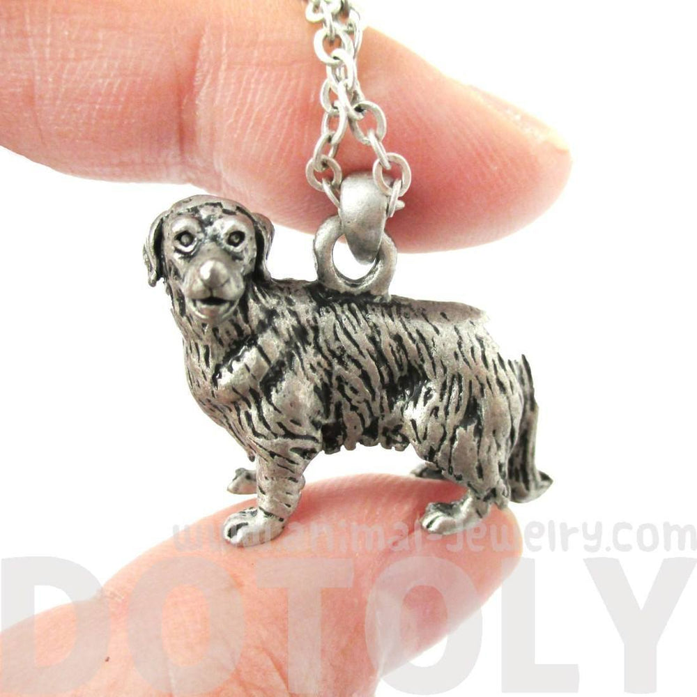 Realistic Golden Retriever Puppy Dog Shaped Animal Pendant Necklace in Silver | DOTOLY