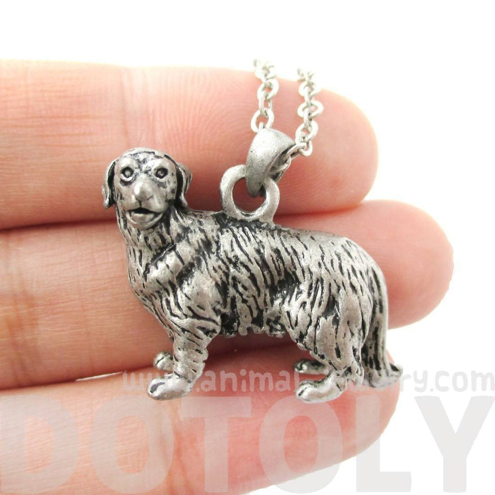 Realistic Golden Retriever Puppy Dog Shaped Animal Pendant Necklace in Silver | DOTOLY