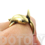 Realistic Great White Shark Shaped Animal Wrap Ring in Brass | US Size 6 to 9 | DOTOLY