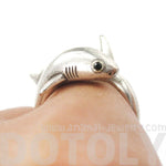 Realistic Great White Shark Shaped Animal Wrap Ring in Silver | US Size 6 to 9 | DOTOLY