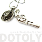 Realistic Gun Pistol Revolver and Cowboy Hat Shaped Pendant Necklace in Silver | DOTOLY | DOTOLY