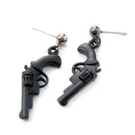 Realistic Gun Pistol Revolver Shaped Dangle Drop Stud Earrings in Black | DOTOLY