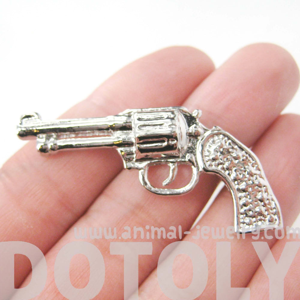Realistic Gun Pistol Shaped Stud Earring Cuff in Shiny Silver | DOTOLY | DOTOLY