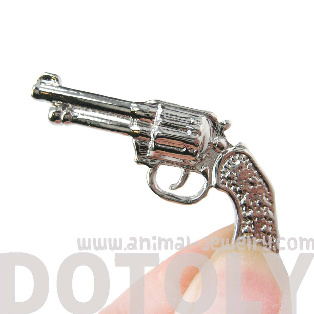 Realistic Gun Pistol Shaped Stud Earring Cuff in Shiny Silver | DOTOLY | DOTOLY