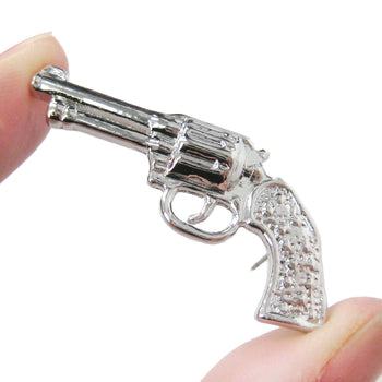 Realistic Gun Pistol Shaped Stud Earring Cuff in Shiny Silver | DOTOLY | DOTOLY