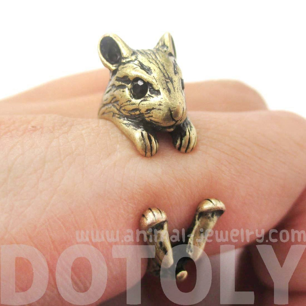 Realistic Hamster Gerbil Guinea Pig Shaped Animal Wrap Around Ring in Brass | US Sizes 4 to 8.5 | DOTOLY
