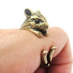 Realistic Hamster Gerbil Guinea Pig Shaped Animal Wrap Around Ring in Brass | US Sizes 4 to 8.5 | DOTOLY