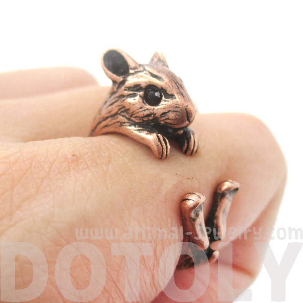Realistic Hamster Gerbil Guinea Pig Shaped Animal Wrap Around Ring in Copper | US Sizes 4 to 8.5 | DOTOLY
