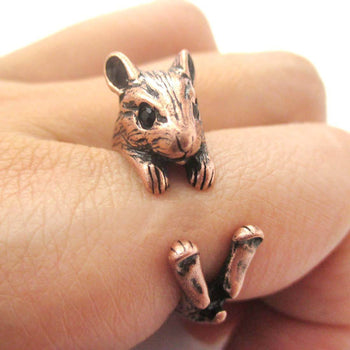 Realistic Hamster Gerbil Guinea Pig Shaped Animal Wrap Around Ring in Copper | US Sizes 4 to 8.5 | DOTOLY