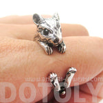 Hamster Gerbil Guinea Pig Shaped Animal Wrap Around Ring in Shiny Silver | DOTOLY