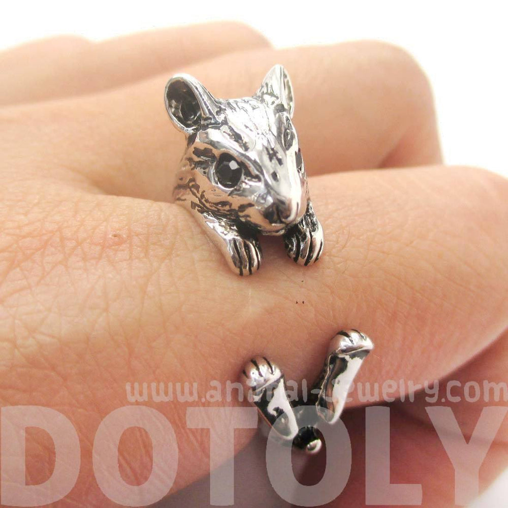 Hamster Gerbil Guinea Pig Shaped Animal Wrap Around Ring in Shiny Silver | DOTOLY