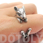Hamster Gerbil Guinea Pig Shaped Animal Wrap Around Ring in Shiny Silver | DOTOLY